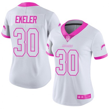 Los Angeles Chargers NFL Football Austin Ekeler White Pink Jersey Women Limited  #30 Rush Fashion->youth nfl jersey->Youth Jersey